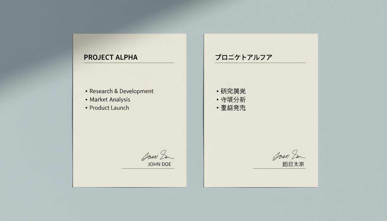 Side-by-side English and Japanese summary view with identical structure