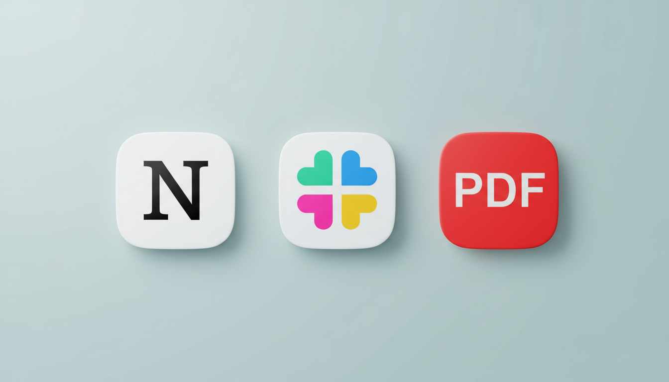 Export modal sending to Notion, Slack, Google Docs and PDF